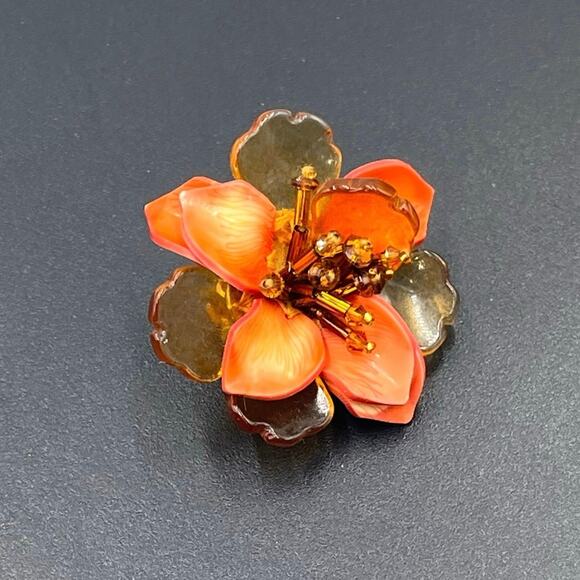 Oscar de la Renta Orange Stained Rose Clip on Statement Earrings *Single - Picture 7 of 7